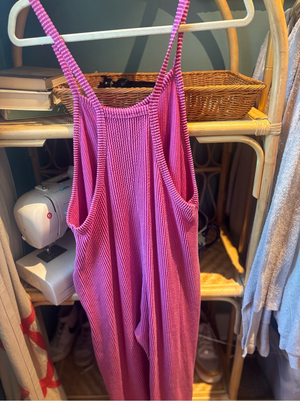 Bright Pink Ribbed Pocket Jumpsuit - Picture 5 of 7
